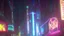 Placeholder: a billboard marking Odk Tokusentai in neon light, in the city center, at night.