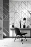 Placeholder: Create handpainted wall mural with intersecting grids and geometric shapes in black and white, capturing the essence of Swiss Design with a focus on clean lines and simplicity.