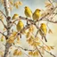 Placeholder: Yellow finches perched on a stately birch tree branch, photorealistic nature image, intricate feather texture and coloring, springtime background, bright spring morning light filtering, 16k resolution, ambient shadows, warm color palette, perfectly timed shot, crystal clear, stunning wildlife interaction, depth of field, high contrast, complimentary colors, by Robert Havel Jr., color pop.