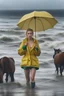 Placeholder: In the music video, a 23-year-old woman with blonde hair and bright blue eyes stands in the sea, se has a bun. Dressed in a yellow fisherman's jacket and green rainpants. She holds an umbrella, but it offers no protection from the pouring rain. Around her, heavy horses are moving. The rain is pouring heavily. She is standing in the middle of the sea. You can see here completely. Horses only the girl and horses, i wanna see the horses dancing around her. NOT SEXY!! horses