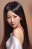 Placeholder: work of art Painted portrait of an Asian woman, long hair and numerous jewels, miniskirt, (full body),