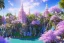 Placeholder: blue and pink crystal indian PALACE，swanns,waterfall, BLUE LAKE, SWANNs,bugainvillier flowers, jacaranda trees, sky pink blue, full of details, smooth, bright sunshine，soft light atmosphere, light effect，vaporwave colorful, concept art, smooth, extremely sharp detail, finely tuned detail, ultra high definition, 8 k, unreal engine 5, ultra sharp focus