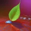 Placeholder: single leaf in water, vibrant colors, ultra realistic leaf, delicate foreground color, vibrant blue colors, Hi-def, 10k, unreal 5 engine, realistic texture, dramatic lighting, masterpiece, bokeh background, firefly background, depth of field, high contrast, leaf dew drops, still life, granular detail, strong directional light