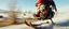 Placeholder: close up on gnome troll hit man with rocket boots in suit on a mech sled doing jumping stunt in winter wasteland, style of fallout 4, high speed with motion blur, on elevated road, gnome doing a pose on the sled