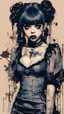 Placeholder: Poster in two gradually, a one side malevolent goth vampire girl face and other side the Singer Melanie Martinez face, full body, painting by Yoji Shinkawa, darkblue and sepia tones,