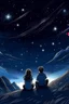 Placeholder: Draw an image of a girl and a boy in love under starry sky on mountains