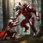 Placeholder: Silver and red armored humanoid wolf fighting a white and gold armored humanoid bear in the woods, incredibly hyper-detailed, artwork, 8k digital art