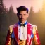 Placeholder: circus, ringleader, Arthur Kulkov, front, handsome, muscular, male, Russian, buff, fantasy, anime, steam punk, mystical colors, Golden hour, Lisa Frank fantasy