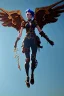 Placeholder: steampunk angel flying through blue sky