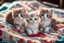 Placeholder: Hand sewn and embroidered extremely cute kittens, threads, sewing needles and a pair of scissors on a table on lace blanket in a luxury bedroom, centre, bold colours elegant fantasy 8k beautiful dynamic lighting award winning imperial colors hyperrealistic ultra detailed 4K 3D high definition crisp quality colourful hdr in sunshine