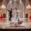 Placeholder: For a known Azeri female dance choreography, the most iconic and recognizable style is the **"Naz Elama"** or the **"Lale" (Tulip)** dance. These dances are characterized by fluid, swan-like arm movements, intricate hand gestures, and a very smooth "gliding" step where the dancer appears to float across the floor. in a modern huge stage in a royal hall