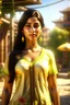 Placeholder: Digital art, high quality, digital masterpiece, natural illumination, spotlight, summer time, sunny day, realistic, film style, beautiful, (full body:3), (1 beautiful persian young girl standing, wearing a persian dress:3), (cute femenine face:1.8), (sexy eyes:1.5), tan skin, (Persian dress:1.5), (dark brown hair:1.8), (Ancient ruins at background:2)