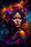 Placeholder: Generate a captivating digital artwork where a vivid explosion of images on a canvas bursts forth, weaving together elements of a woman, demons, tattoos, flowers, and stormy hues. Capture the essence of dynamic creativity in this abstract masterpiece."