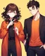 Placeholder: Anime manga style, Black boy with dark brown curly hair, wearing red and orange clothes and black jeans, always with one hand in his pocket, looking a little irritated