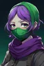 Placeholder: young. scholar. masked. deep green and purple. inquisitive and happy. anime.
