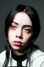 Placeholder: Billie Eilish, sitting on a chair, Black Short Dress, pale skin, high detail, realistic, 8k