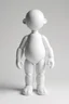 Placeholder: a simple standing animated figure (head molded into shoulders, no neck, legs molded from bottom of body, a completely flat face area, stubby legs, bulky arms, no painted details, white in color) vinyl art toy