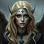 Placeholder: a blonde fantasy woman who is half human and half gargoyle, face is stone, medieval, gothic, digital art, stylised