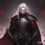 Placeholder: Vampire knight, young man, handsome, long white hair, black full plate armor, red cape