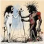 Placeholder: God/Deicide [art by Ralph Steadman] God/Deicide God/Deicide God/Deicide, in front of Adam and Eve