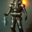 Placeholder: 90's male retro scifi art of a steampunk diver with big armor