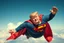 Placeholder: a thoroughly confused, frail, elderly and obese donald trump flying through the air dressed as superman
