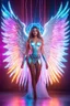 Placeholder: Gorgeous photography super model Russian Beautiful woman as Angel wings,dressing gown futuristic guardian armor, colors lightings extreme neons colors lightning, surrounded by colors electricity lightnings