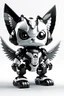 Placeholder: little cat robot black and white with warrior armour and wings of steel, cartoon model fashion