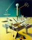 Placeholder: human body, universe-like table,complex surgical instruments mixed with human body-like musical instruments,minimalism,Painting By Adrian Ghenie, Rene Magritte, Salvador Dali, Lucian Freud