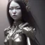 Placeholder: hitomi tanaka, long black hair, bionic face, Unreal Engine 5, highly detailed, highest quality, digital painting, complex 3d render, unreal engine render, insane detail, intricate photograph quality, magnificent, majestic, highly intricate, Realistic photography, grand hall, wicked throne, holding scepter, crown of barbwire, dark color palette, metallic, highly detailed, highest quality, digital painting