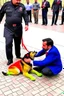 Placeholder: The head of the Syrian interim government in the body of a dog being dragged by a Turkish citizen.