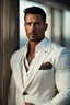 Placeholder: portrait of a 35 year old Handsome muscular male leader with lightly tanned skin and tattoos. Dark hair cut short and a goatee beard. wearing an armani suit. photorealistic