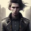 Placeholder: Male, Human, dark long hair, Black Eyes, Young, Photorealism, Full Body Shot, City Background, sharp focus, dark, black, steampunk