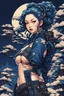 Placeholder: 8bits, Pixel Art, beautiful cyberpunk huge girl, hyperdetailed, illustration by Katsushika Hokusai, darkblue tones,