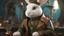 Placeholder: High-end HYPEREALISM STEAMPUNK craftwork CLOSEUP of NATURAL HAPPY FLUFFY white mischievous SMILING Rabbit wearing absolute PERFECT leather clothes, cinematic-quality photography,Olive green metallic blue aesthetics with honey brown pure leather clothes, Art Nouveau-visuals,Vintage style with Octane Render 3D technology,(UHD) with high-quality cinematic character render,Insanely detailed close-ups capturing beautiful complexity,Hyperdetailed,Intricate,8K