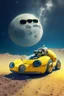 Placeholder: a banana driving a bugatti on the moon while wearing sunglasses