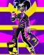 Placeholder: Character from Monster High, male, cannibal, body color is dark, eye color is yellow, sportswear, illustration, cartoon style