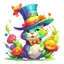 Placeholder: A comical and playful cartoon cat, exuding a vibrant and engaging presence. Its skin appears smooth and glossy, accentuating its round and plump figure. The pepper's most striking feature, however, is the colorful hat it wears. This hat, adorned with a bright and festive array of flowers, ribbons, and other decorative elements, sits atop its head at a jaunty angle, adding a touch of whimsy and charm to its overall appearance. The pepper's facial expression.