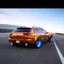 Placeholder: award winning car and driver photograph of a futuristic station wagon fighter-jet genetic-splice designed by only one vehicle per image painted metallic orange traveling at a high rate of speed, jet intake off of front center of vehicle and jet exhaust out the rear with bright blue flame, bilaterally symetrical, more a high speed road vehicle