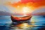 Placeholder: Boat in sea at sunset. oil painting