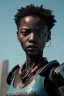 Placeholder: Beautiful portrait of african girl post-apocalypse robots in a cyberpunk city, sci-fi fantasy style, 8k,dark