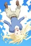 Placeholder: Blonde girl fall from sky. Anime style