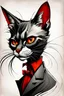 Placeholder: create a wild caricature of a refined and sophisticated female vampire cat, highly detailed with refined feline features in the caricature style of Gerald Scarfe and Ralph Steadman, precisely drawn, boldly inked, vividly colored, 4k