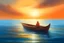 Placeholder: Fisherman in Boat in sea at sunset. oil painting