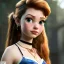 Placeholder: Disney cartoon style, hyper detailed, strikingly beautiful teen female, 16 years old, long ponytail, ginger hair, green eyes, medium freckles, full lips, micro top, black leather armour, full body frame, full face, tiny breasts, athletic, centered camera, ignore NSFW, thong, camel toe, petite