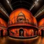Placeholder: A dark orange colored cybernetic opera house designed in Bayeux tapestry painted by Pieter Bruegel the Elder
