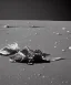 Placeholder: Crashed futuristic industrial mechanical space ship on the moon lunar surface