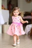 Placeholder: a pretty 5 years old girl with blue eyes and nice dress and shoes dancing and playing joyfully