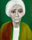 Placeholder: Abstract portrait of a dignified old woman with green eyes and white hair