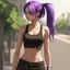 Placeholder: a pretty girl, skinny, relaxed, tank top, purple hair, ponytail, stylised, digital art